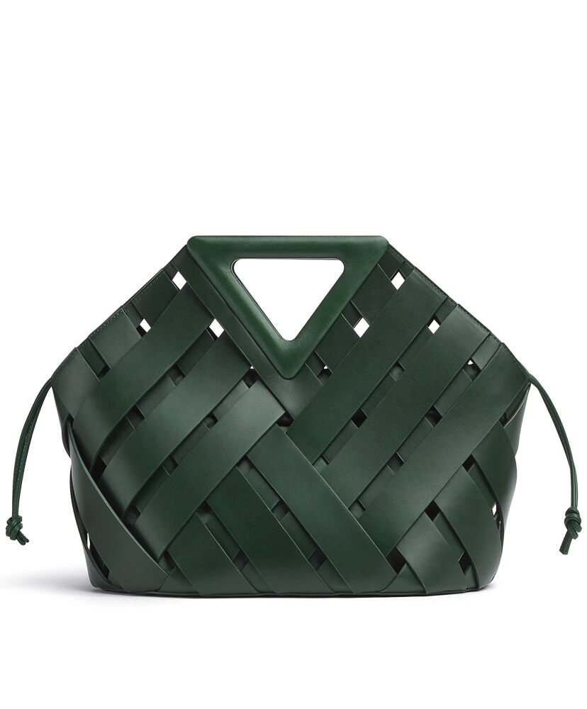 Bottega Veneta Point Intreccio Leather Top Handle Bag Green